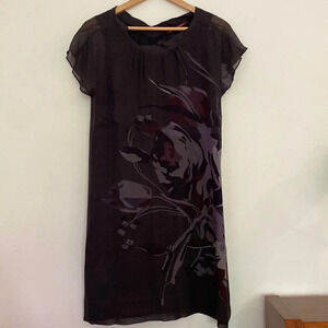 Comptoir Des Cotonniers 100% silk dress sz FR 38 US 8 black w/ grey floral print